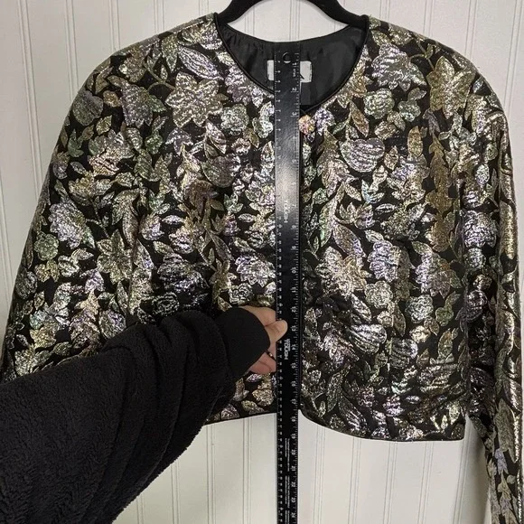 Vintage Patra Jacket 14 Lame' Floral Metallic Black Cocktail Evening Glam - Picture 11 of 12
